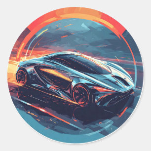 Vibrant Sports Car Classic Round Sticker