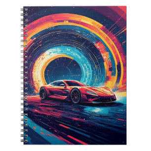 Vibrant Sports Car in a Dynamic Abstract Art Notebook