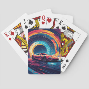 Vibrant Sports Car in a Dynamic Abstract Art Playing Cards