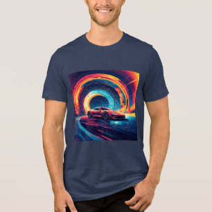 Vibrant Sports Car in a Dynamic Abstract Art Tri-Blend Shirt
