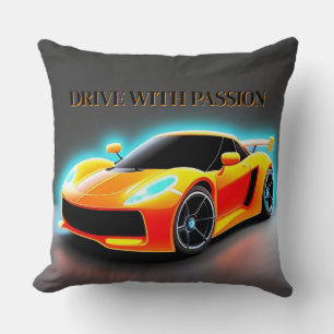 Vibrant Sports Car with Neon Glow Cushion