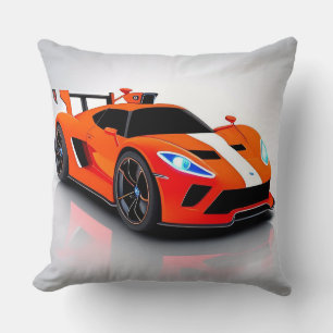 Vibrant Sports Car with Neon Glow Cushion
