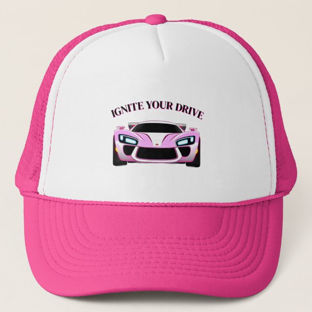 Vibrant Sports Car with Neon Glow Trucker Hat (Front)