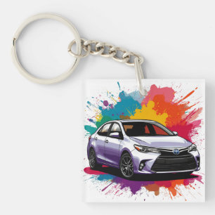 Vibrant Sports Car with Splash of Colours Key Ring