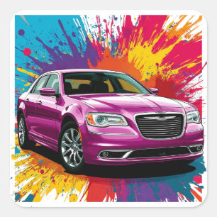 Vibrant Sports Car with Splash of Colours Square Sticker