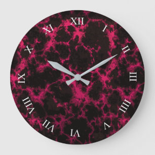 Vibrant Spotted Pink and Black Flames Roman Digits Large Clock