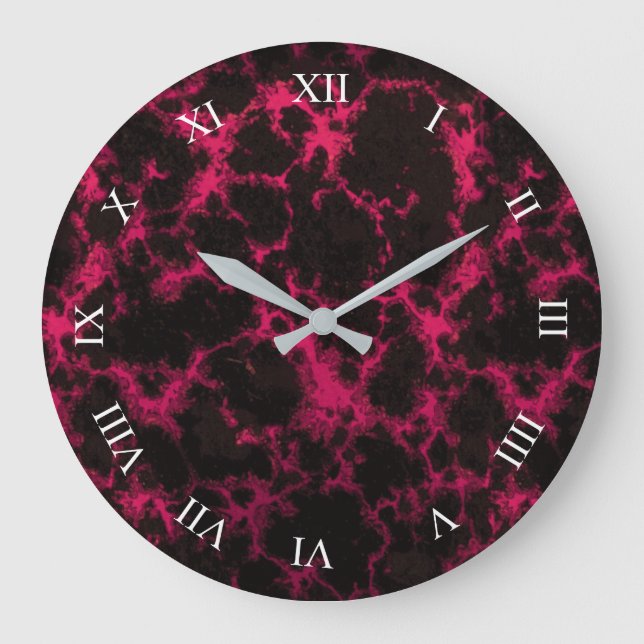 Vibrant Spotted Pink and Black Flames Roman Digits Large Clock (Front)