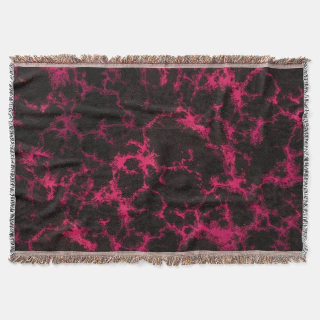 Vibrant Spotted Pink and Black Flames Throw Blanket (Front)
