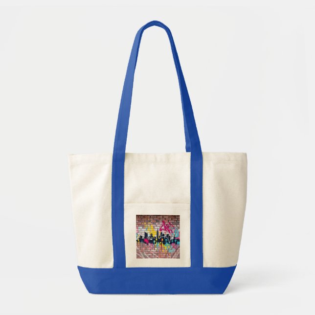 Vibrant Spray-Painted City Skyline Tote Bag (Front)