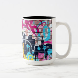 Vibrant Spray-Painted City Skyline Two-Tone Coffee Mug