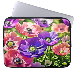 Vibrant Spring Anemone Blooms Design Laptop Sleeve
