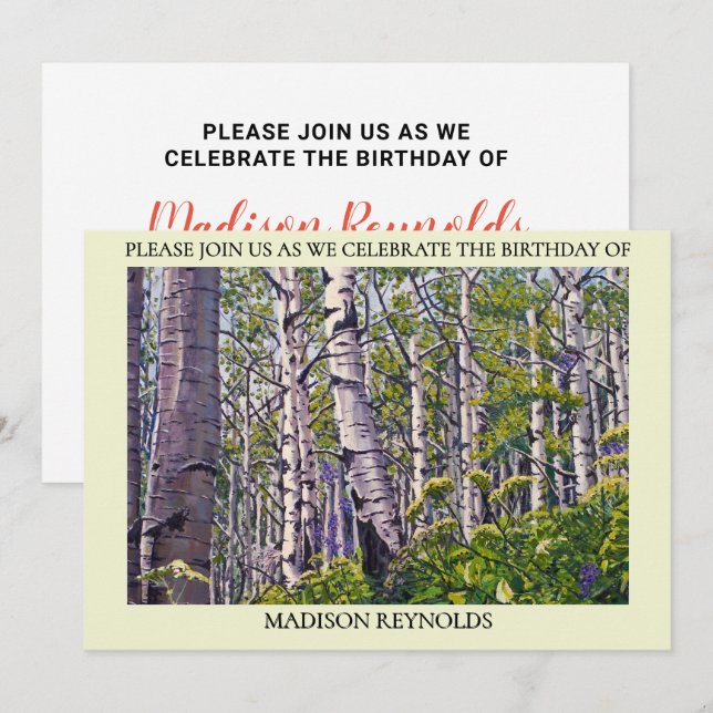 Vibrant Spring Aspen Tree Birthday Invitation  (Front/Back)