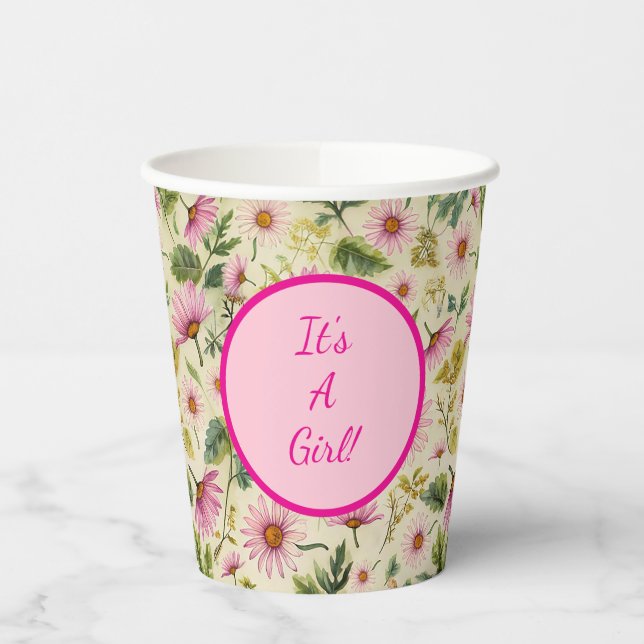 Vibrant Spring Floral Baby Shower Paper Cups (Left)