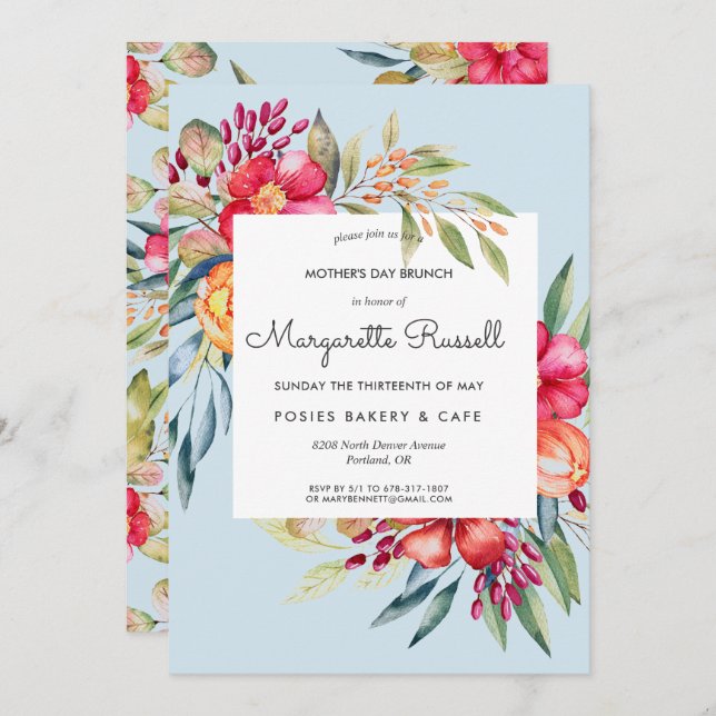 Vibrant Spring Floral Mother's Day Brunch Invitation (Front/Back)