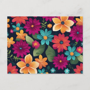 Vibrant Spring Floral Pattern Postcard