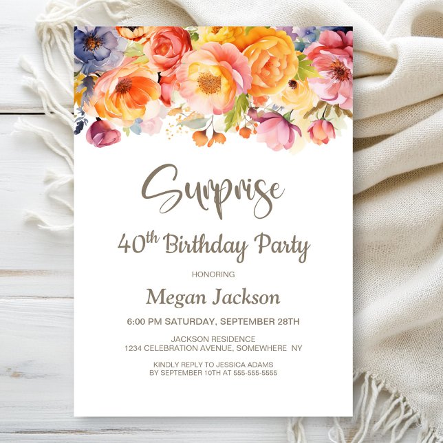 Vibrant Spring Floral Surprise 40th Birthday Party Invitation (Creator Uploaded)