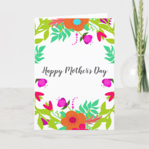 Vibrant Spring Floral Wreath Custom Mother's Day Holiday Card