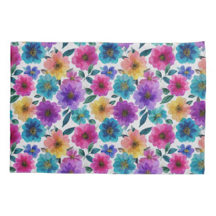 Vibrant Spring Flower Blossoms Elegant Watercolor Pillowcase
