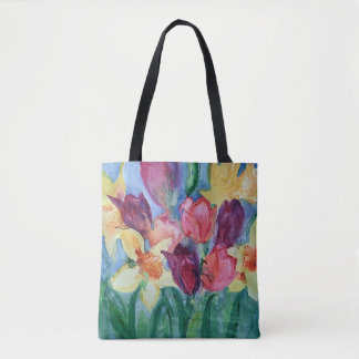 Vibrant Spring Flower Painting Tote