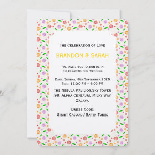 Vibrant Spring Flowers and Leaves  Invitation