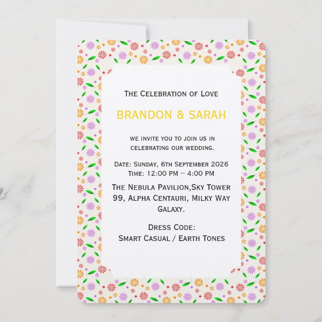 Vibrant Spring Flowers and Leaves  Invitation (Back)