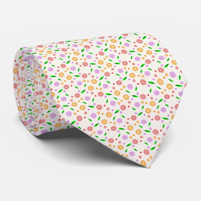 Vibrant Spring Flowers and Leaves  Tie (Rolled)