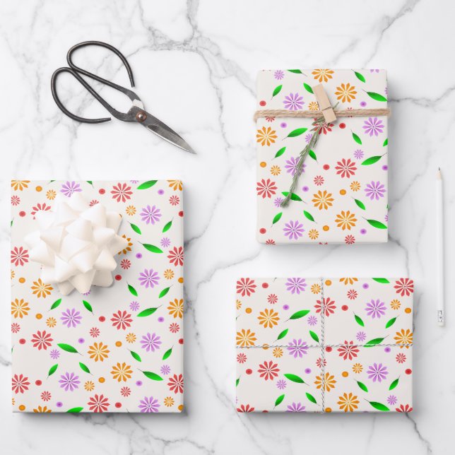 Vibrant Spring Flowers and Leaves  Wrapping Paper Sheet (Front)