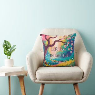 Vibrant Spring Path under Blooming Cherry Blossoms Cushion