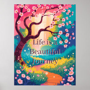 Vibrant Spring Path under Blooming Cherry Blossoms Poster