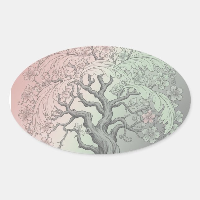 Vibrant Spring Tree Custom - Blossoming Floral Oval Sticker (Front)
