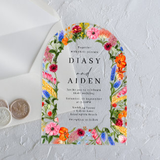Vibrant Spring Watercolor Wildflowers Wedding Acrylic Invitations
