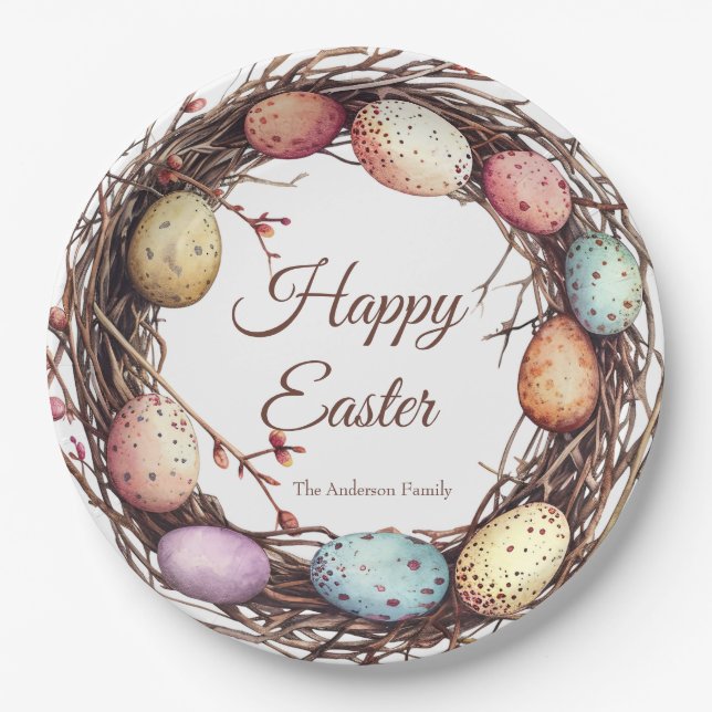 Vibrant Springtime Egg Nest Easter Brunch Paper Plate (Front)
