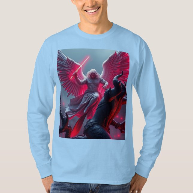 Vibrant St Michael Archangel Long Sleeve Men's Tee (Front)