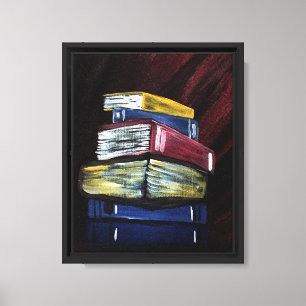 Vibrant Stacked Books Painting Cozy Literary Wall Canvas Print