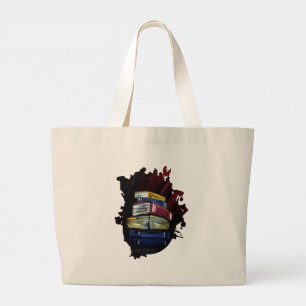 Vibrant Stacked Books Painting Literary Art Design Large Tote Bag