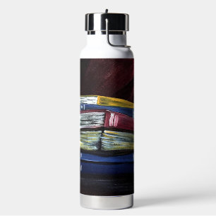 Vibrant Stacked Books Painting Literary Hydration  Water Bottle