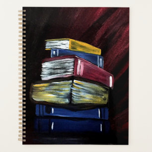Vibrant Stacked Books Painting Literary Planner