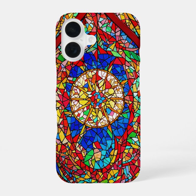 Vibrant Stained Glass Abstract Art iPhone 16 Case (Back)