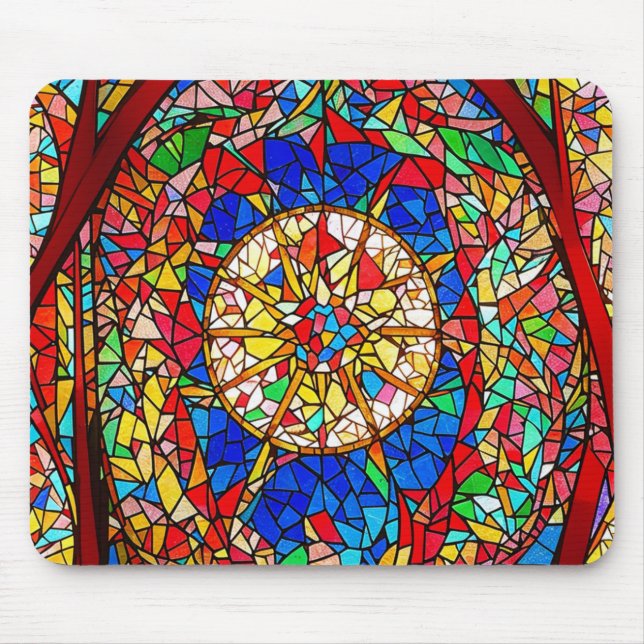 Vibrant Stained Glass Abstract Art Mouse Pad (Front)
