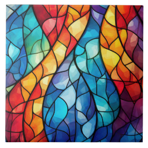 Vibrant Stained Glass Abstract Ceramic Tile