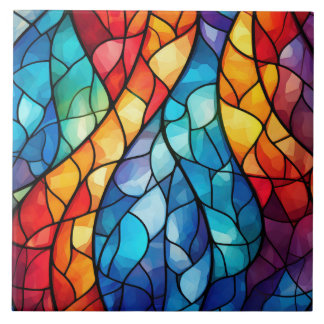 Vibrant Stained Glass Abstract Ceramic Tile