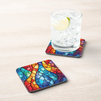 Vibrant Stained Glass Abstract Hard Plastic  Coaster