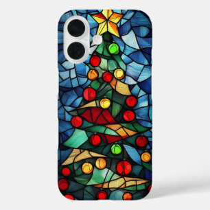 Vibrant Stained Glass Christmas Tree iPhone 16 Case