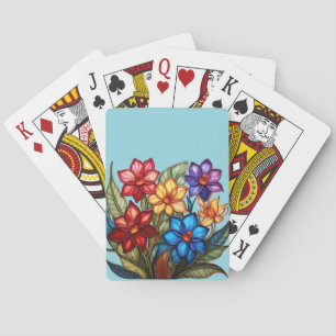 Vibrant Stained Glass Floral Bouquet Illustration Playing Cards