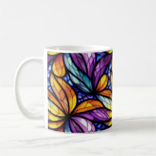 Vibrant Stained Glass Floral: Colorful Design Coffee Mug