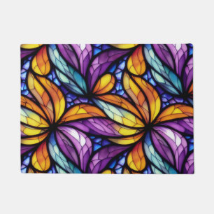 Vibrant Stained Glass Floral: Colorful Design Doormat
