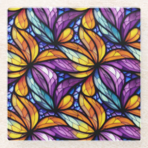 Vibrant Stained Glass Floral: Colourful Design Glass Coaster