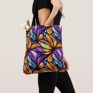 Vibrant Stained Glass Floral: Colourful Design Tote Bag