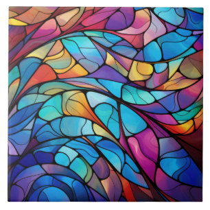 Vibrant Stained Glass Flow Abstract Ceramic Tile