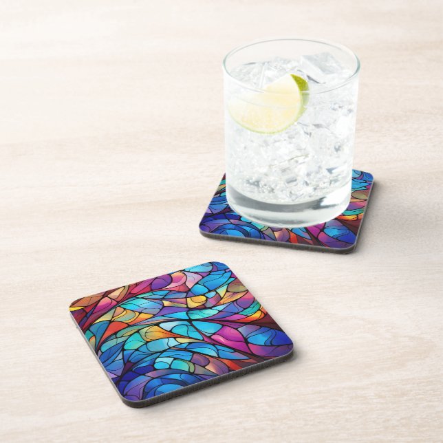 Vibrant Stained Glass Flow Abstract Hard Plastic  Coaster (Right Side)